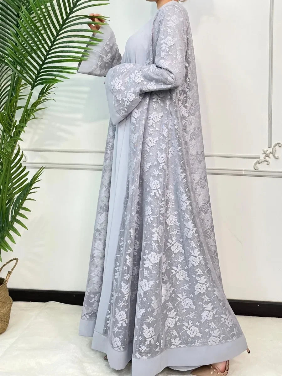 Abaya 2 Piece Set Inner Dress Women Flare