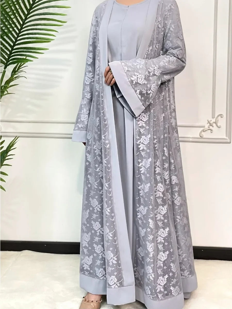Abaya 2 Piece Set Inner Dress Women Flare