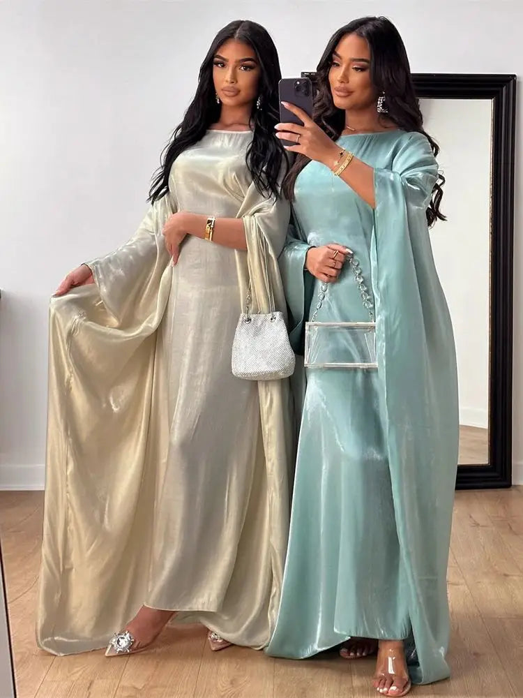 Ramadan Summer Batwing Sleeve Satin Butterfly Abaya Islam Muslim Maxi