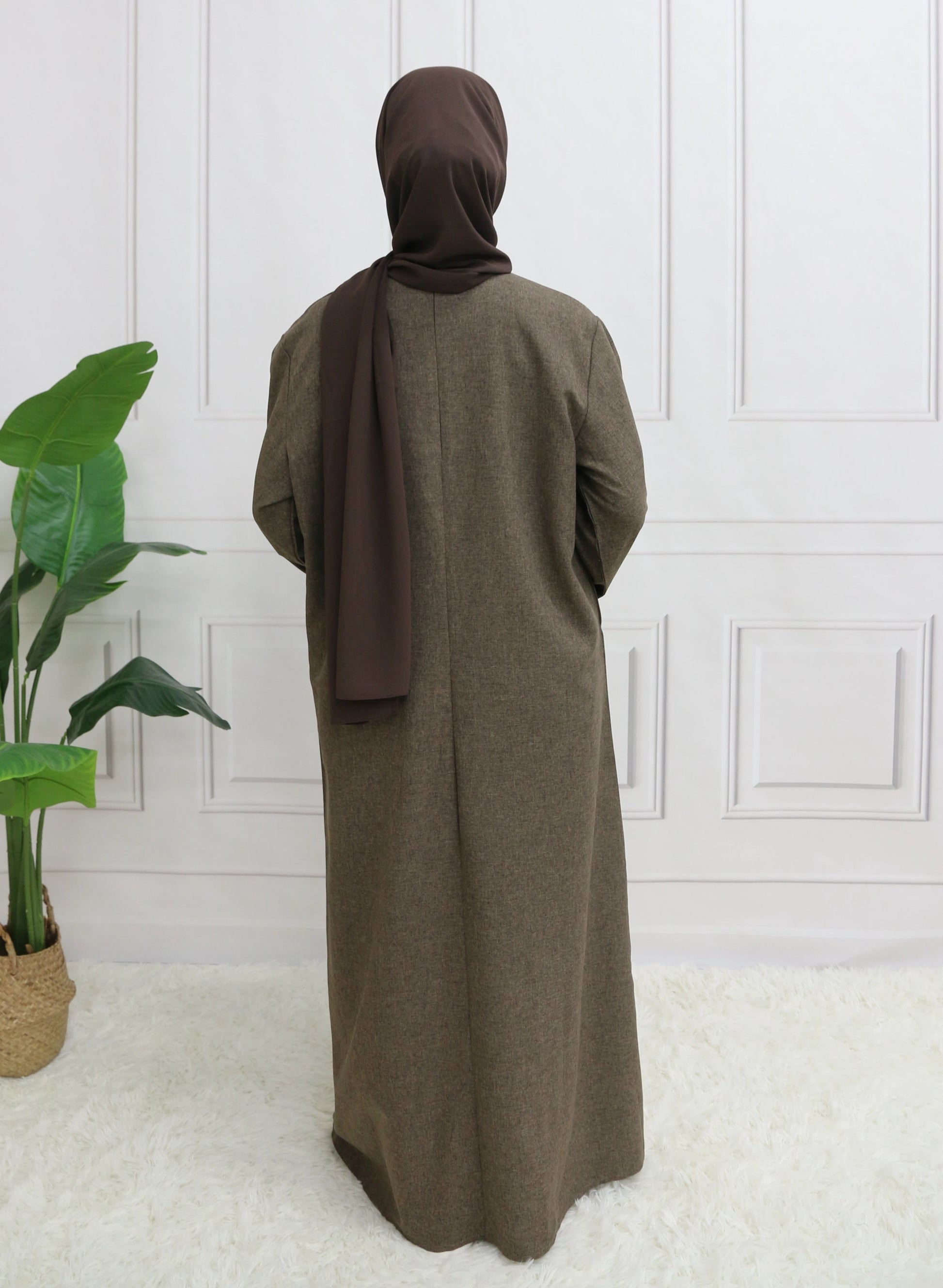 Modest Closed Plain Long Sleeve Abaya Without Hijab With Belt  Basic
