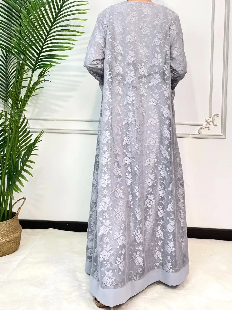 Abaya 2 Piece Set Inner Dress Women Flare