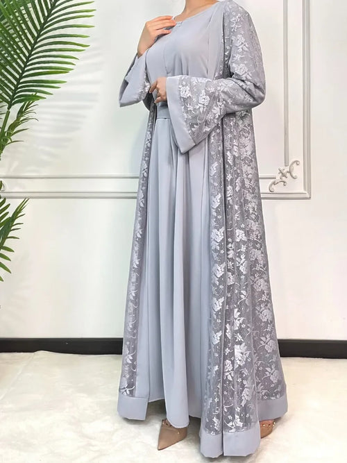 Abaya 2 Piece Set Inner Dress Women Flare