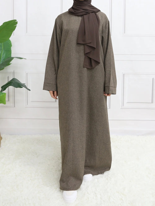 Modest Closed Plain Long Sleeve Abaya Without Hijab With Belt  Basic