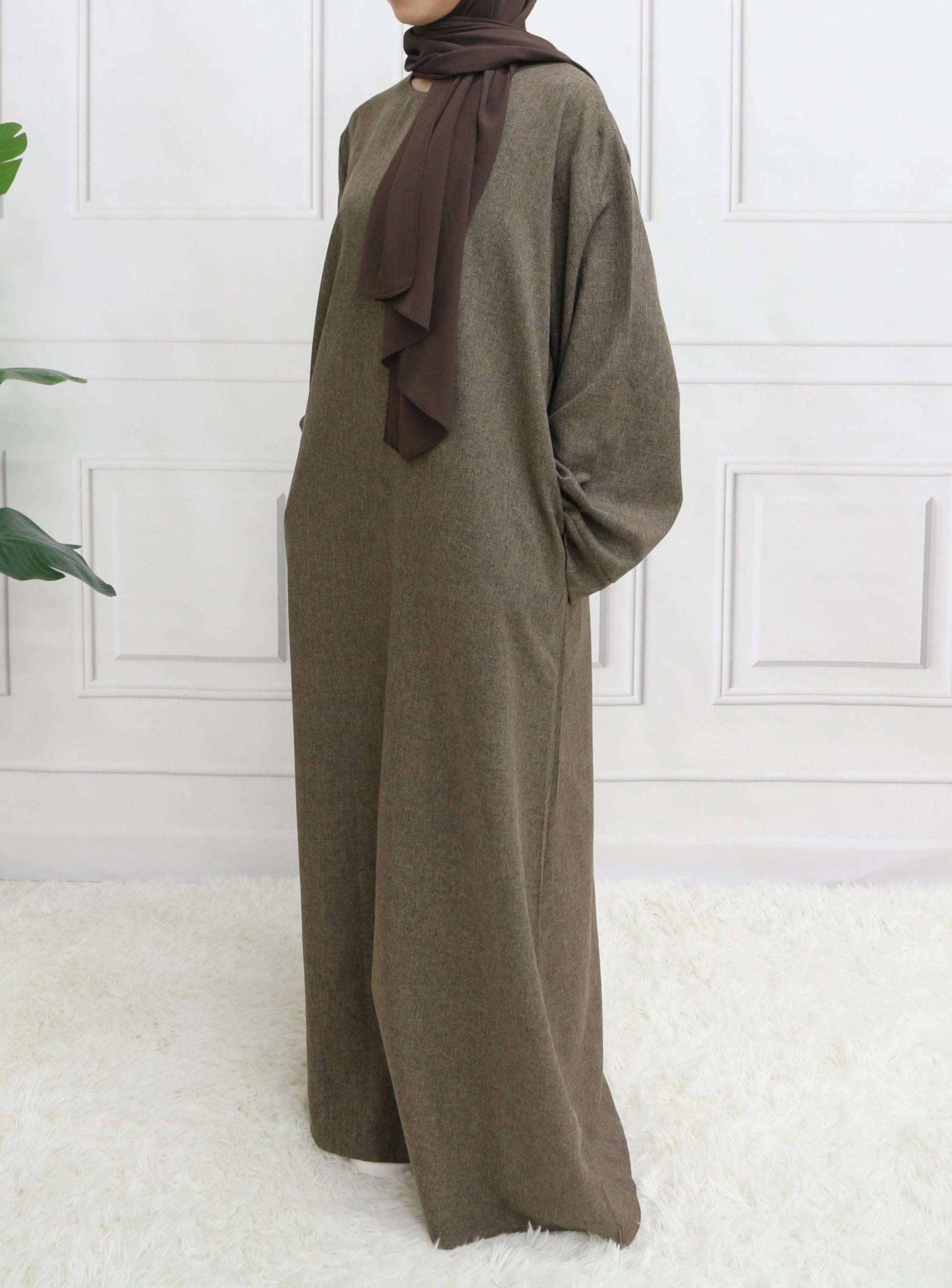 Modest Closed Plain Long Sleeve Abaya Without Hijab With Belt  Basic