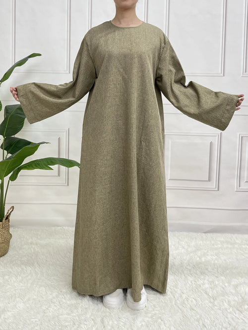 Modest Closed Plain Long Sleeve Abaya Without Hijab With Belt  Basic