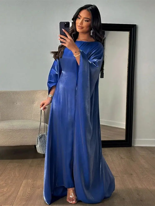 Ramadan Summer Batwing Sleeve Satin Butterfly Abaya Islam Muslim Maxi