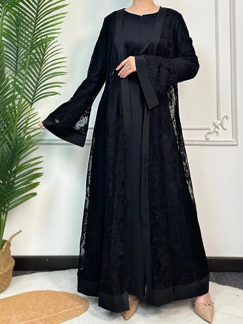 Abaya 2 Piece Set Inner Dress Women Flare